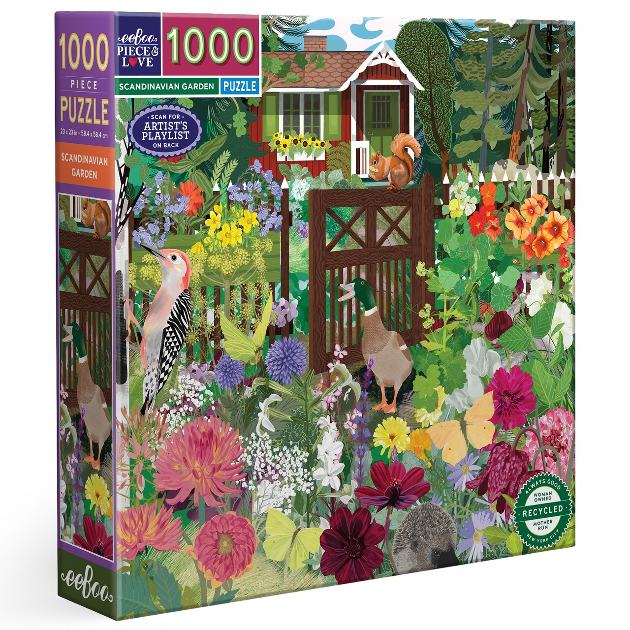 eeBoo Piece & Love: Scandinavian Garden - 1000 Piece Puzzle - Adult Square Jigsaw, 23x23", Includes Image Reference Insert, Glossy High-Quality Pieces